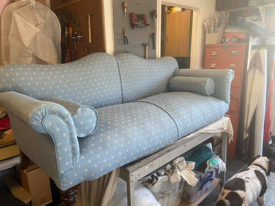 blue parisian fabric sofa